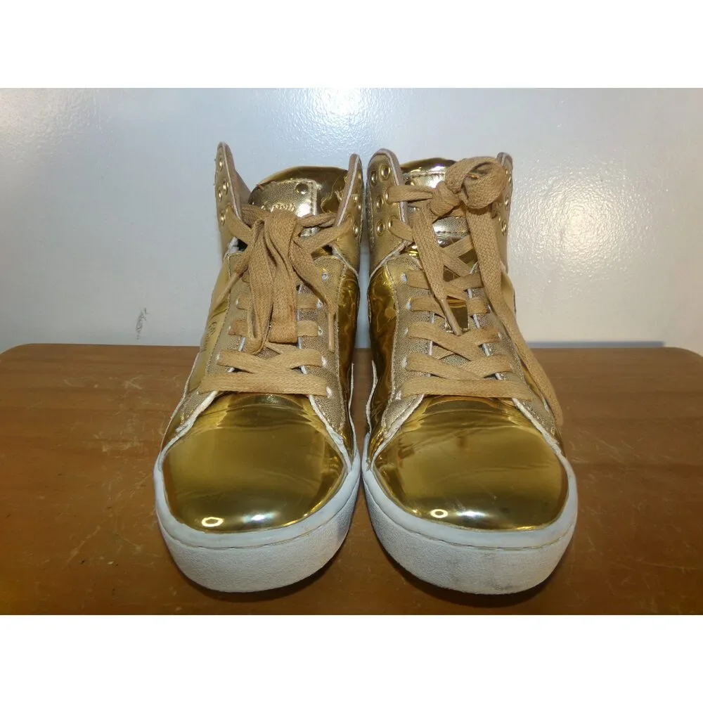 Pre-Owned Dance Hip Hop Shoes Kids 2M Sneakers Pleather High Top Gold